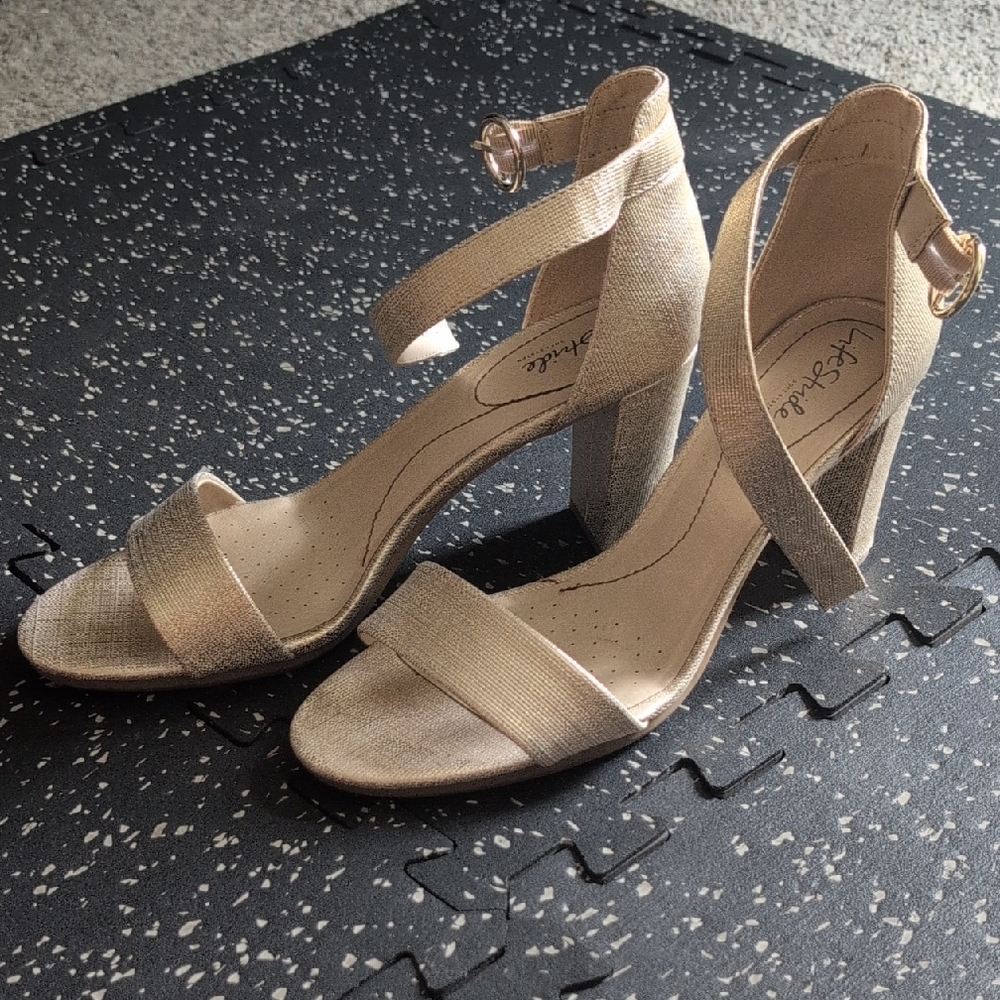 Life Stride Shimmering Gold Heels